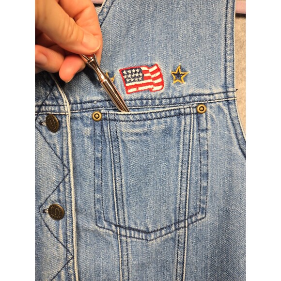 Solutions Original Vintage Denim Vest Pockets Flags Button Up Women's Medium - Picture 5 of 12